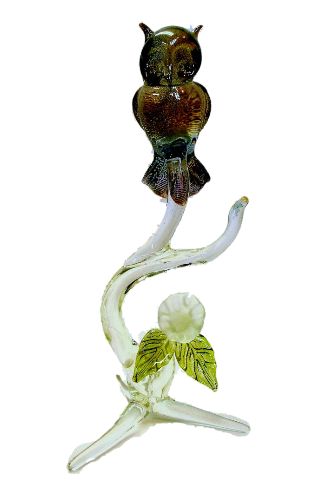 Glass Owl on Log - Large