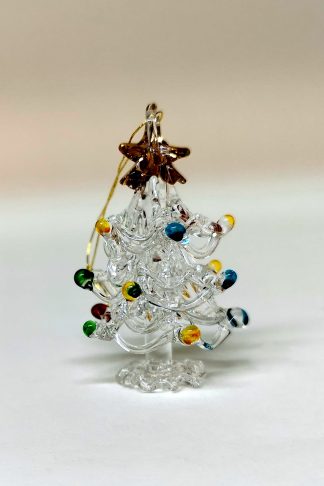 Handmade Glass hanging Christmas Tree Decoration with coloured baubles.