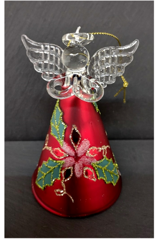 very colourful holly red skirted handmade glass angel